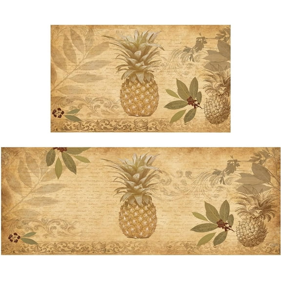 Pineapple Kitchen Rug Boho Kitchen Mats for Floor 2 Piece, Anti Fatigue Floor Mat for Kitchen, Kitchen Floor Mats for in Front of Sink and Kitchen Matt for Standing for Kitchen Decor 17"X30"+17"X47"