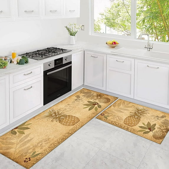 Pineapple Kitchen Rug Boho Kitchen Mats for Floor 2 Piece, Anti Fatigue Floor Mat for Kitchen, Kitchen Floor Mats for in Front of Sink and Kitchen Matt for Standing for Kitchen Decor 17"X30"+17"X47"