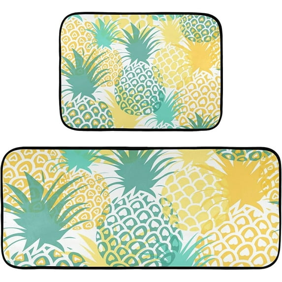 Pineapple Kitchen Rugs and Mats Set 2 Piece Non Slip Washable Teal Runner Rug Set of 2 for Kitchen Sink Floor Kitchen Decor and Accessories