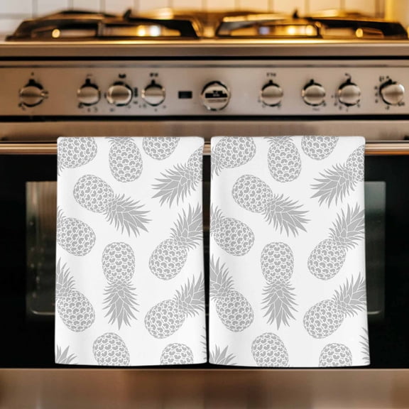 Pineapple Kitchen Towels Set of 1, Grey Summer Tropical Fruit Minimalist Texture Absorbent Dish Towels for Kitchen, Microfiber Hand Towel, Quick Drying Tea Towel for Cleaning Decorative Dishcloths