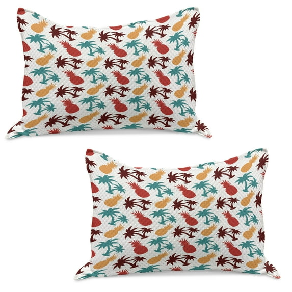 Pineapple Knitted Quilt Pillowcover Set of 2, Lively Multi-Colored Tropical Pineapple Palm Trees Island Themed Silhouettes, Standard Queen Pillow Sham Bedroom, 30" x 20", Multicolor, by Ambesonne