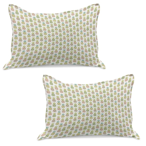 Pineapple Knitted Quilt Pillowcover Set of 2, Tropical Fruit Pattern in Pastel Colors Juicy Nutritious and Ripe Summer Food, Standard Queen Pillow Sham Bedroom, 30" x 20", Multicolor, by Ambesonne