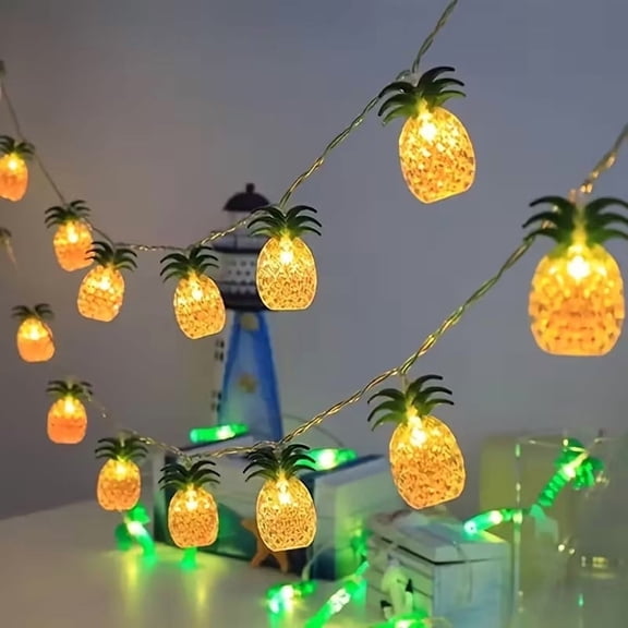 Battery-Powered Pineapple LED Fairy Lights - Tropical String Lights for Weddings, Parties, and Celebrations