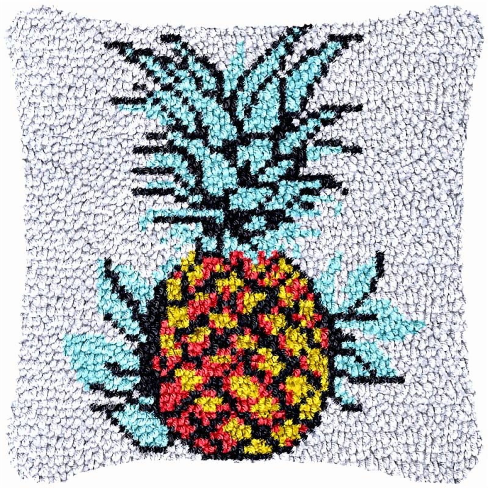 Pineapple Latch Hook Pillow Cover Kits for DIY Handmade Throw Pillow Cross Stitch Latch Hook Pillowcase Rug Kits with Preprinted Color Pattern Canvas Crochet Yarn Kits 17''X 17''(ys104)