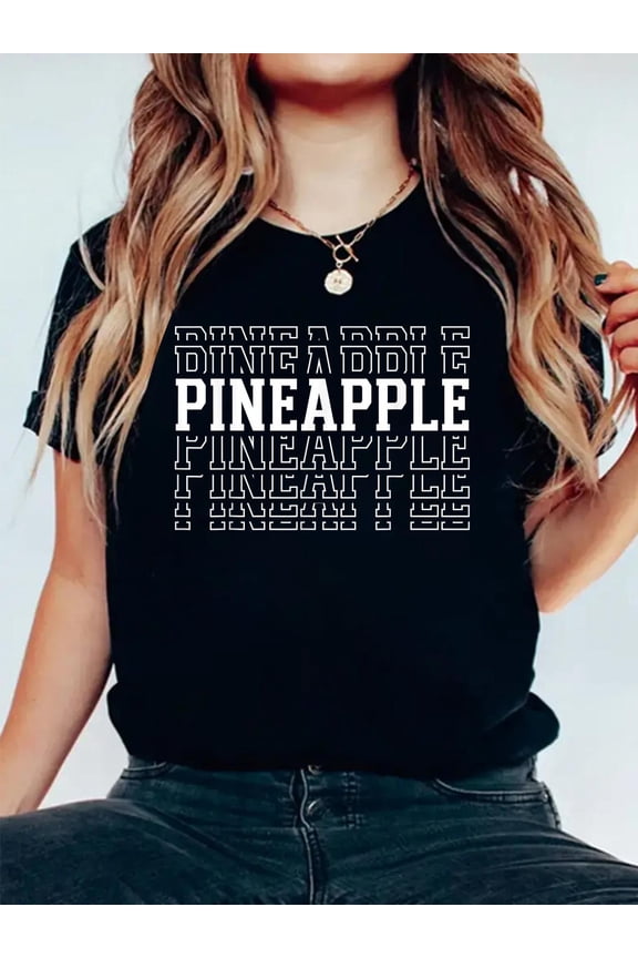 Pineapple Layered Text Costume T-Shirt Graphic Tee summer Tops For Women Round Neck Fashion Cotton shirts