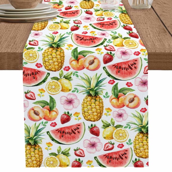 Pineapple Lemon Strawberry Watermelon Peach Table Runner-36 Inch Long Summer Fruit Table Runners Linen Burlap Tablerunner for Kitchen Dining Room Holiday Party