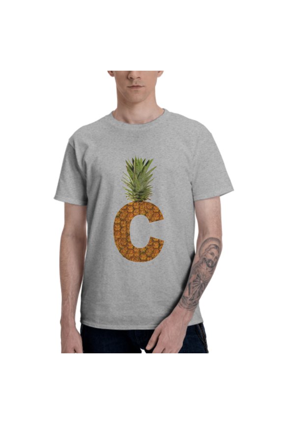 Pineapple Letter C Men's T-Shirt Cotton 100% Summer Tops Fashion Casual Pineapple Letter C Short Sleeves for Men Women Round Collar Top Tees