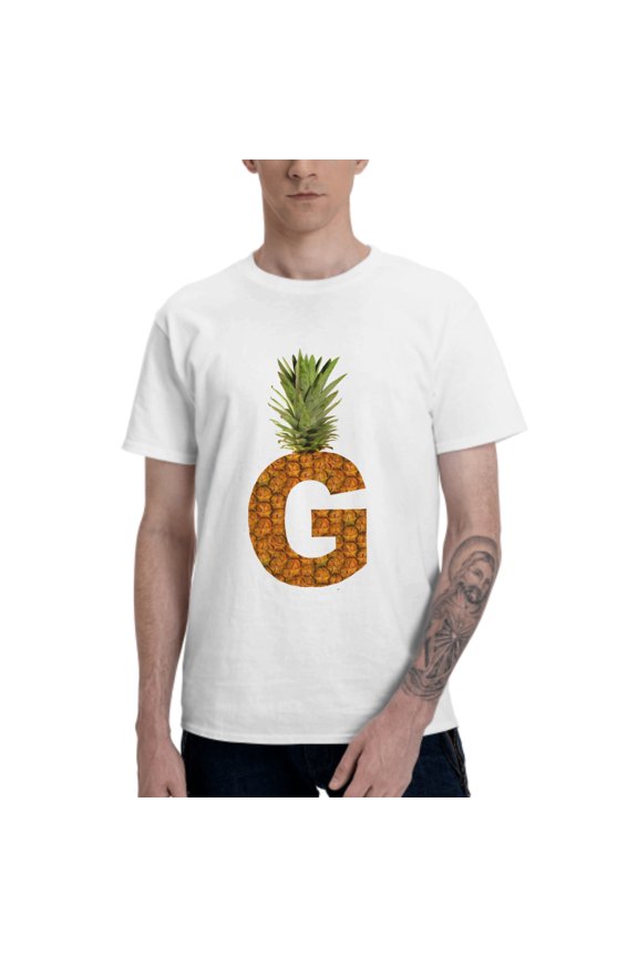 Pineapple Letter G Men's T-Shirt Cotton 100% Summer Tops Fashion Casual Pineapple Letter G Short Sleeves for Men Women Round Collar Top Tees