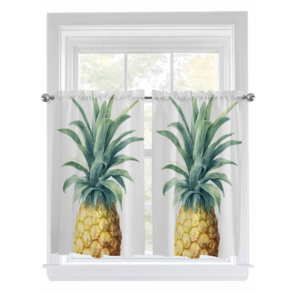 Pineapple Living Room Curtains 2 Panel, Summer Botanical Watercolor Cafe Window Treatment, Farmhouse Bedroom Bathroom Kitchen Curtains Drapes 104"x54"