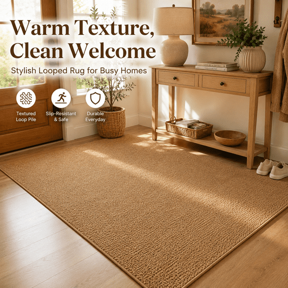 Pineapple Loop Area Rug 183 x 275 cm, Yellow Brown Large Rectangular Woven Carpet, Textured Indoor Rug for Dining Room Living Room Bedroom Home Decor