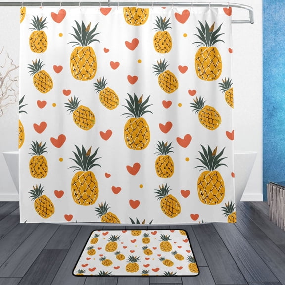 Pineapple Love Bathroom Accessory Sets Waterproof Shower Curtain with Absorbent Non-Slip Rug