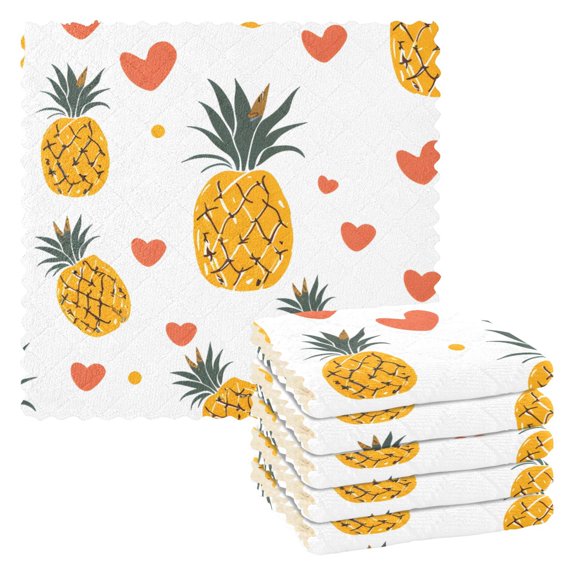 Pineapple Love Dish Towels 6 Pack Kitchen Cleaning Dish Cloths Absorbent Reuseable Cleaning Cloths 11'' x 11''