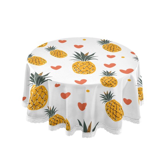 Pineapple Love Round Lace Tablecloth 60 Inch Polyester Wrinkle Resistant Decorative