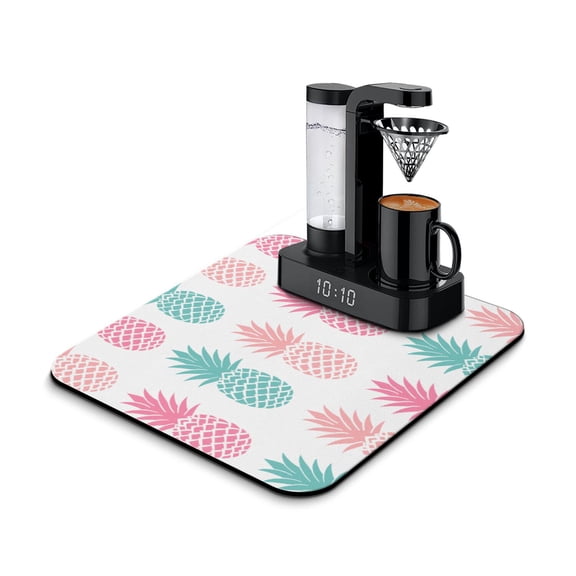 Pineapple Lover Dish Drying Mat, Tropical Fruit Summer Yellow Golden Print Absorbent Kitchen Mat