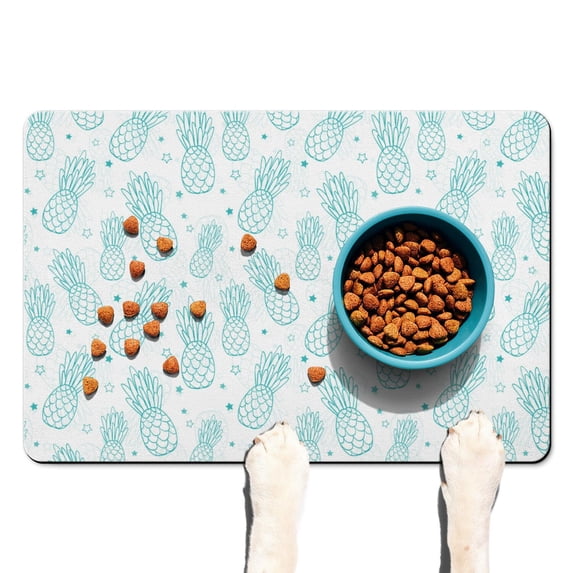 Pineapple Lover Dog Food Mat, Waterproof Absorbent Pet Feeding Mat with Exotic Tropical Fruit Print, Durable Non-Slip, Quick Dry, Easy Clean Mat for Dogs and Cats