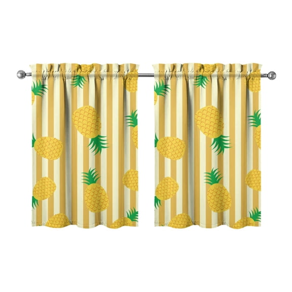 Pineapple Lover's Kitchen Curtains Set of 2 - 27.5Wx36L Inch Hawaiian Tropical Print Tier Panels, Sunshine & Flowers Aesthetic, Rod Pocket Short Cafe Curtains