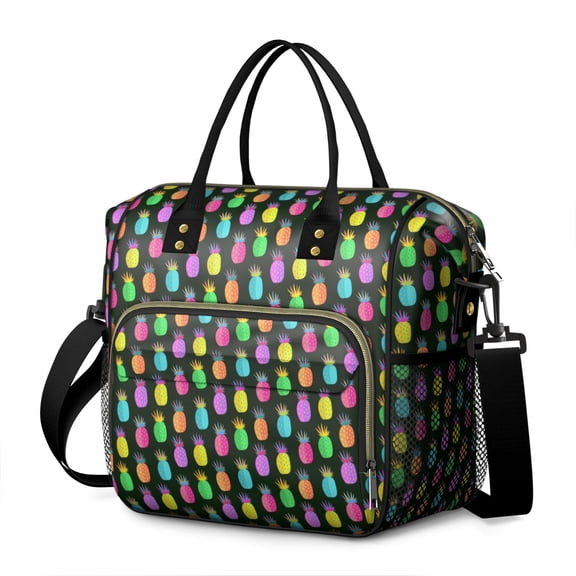Pineapple Lover's Leakproof Cooler Bag - Large Insulated Tote for Beach, Travel & Picnic - Sunshine Yellow Exotic Pattern with Multi-Pocket Organization
