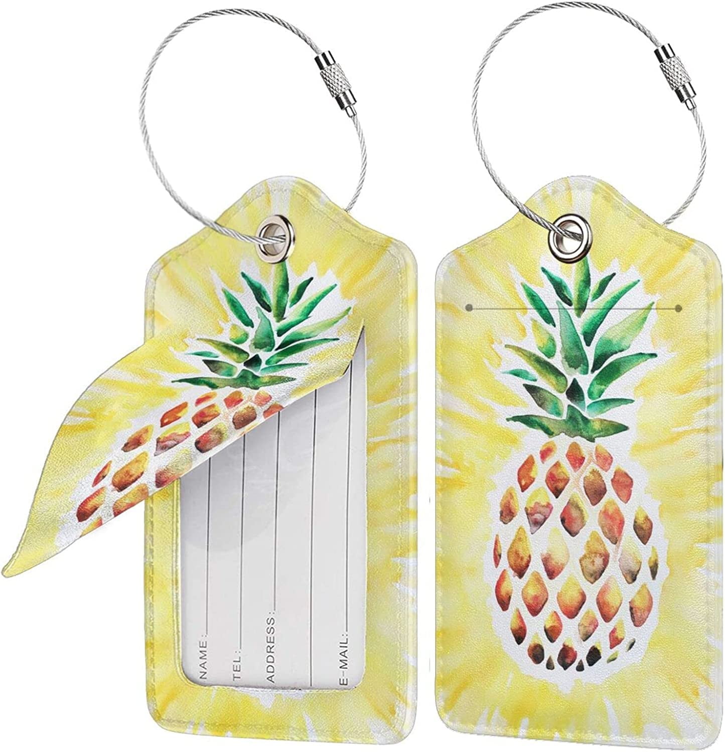 Pineapple Luggage Tags Set of 2 Leather Luggage Tags Privacy Cover