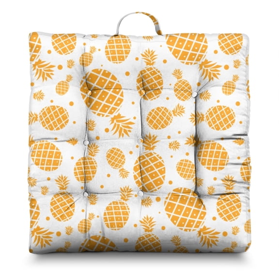 Pineapple Meditation Pillow – 22x22 Inch Large Floor Cushion, Soft Dutch Velvet Seat Pillow for Yoga, Tropical Home Decor, Hawaiian Summer Print (Yellow & Golden)