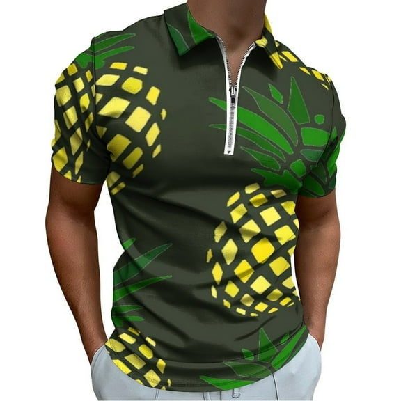 Pineapple Men Zipper T-shirt Summer Casual Short Sleeve T-shirt Top
