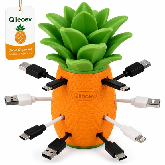 Pineapple Modular Cable Organizer, 4-Layer Cord Winder, 4 stackable winding layers organize USB cables, earbuds and mouse cords while keeping connectors visible and desks tidy.
