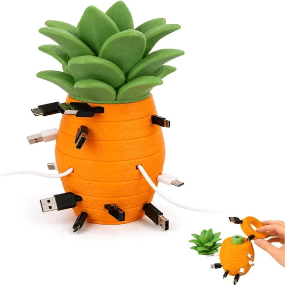Pineapple Modular Cable Organizer, Fun 3DPrinted Desk Cord Holder, Reusable Stackable Cable Management Decor for Home Office Desktop 7.8Inch