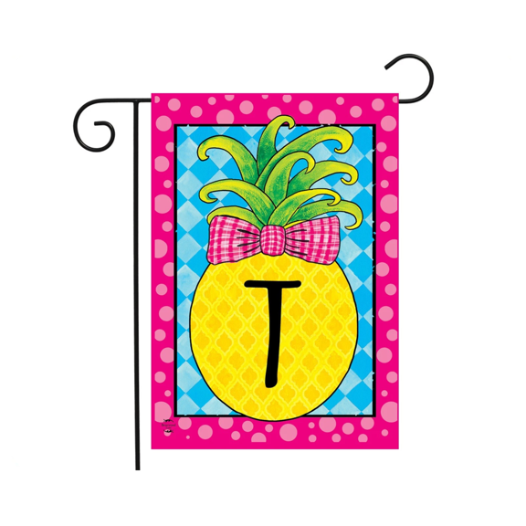 Pineapple Monogram Letter T Flag 12x18 POLE NOT INCLUDED Garden Flag