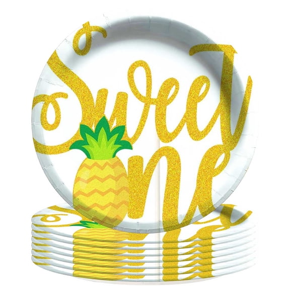 Pineapple One 1st Plates Party Supplies Birthday Decorations Tableware Disposable Dinnerware 8pcs