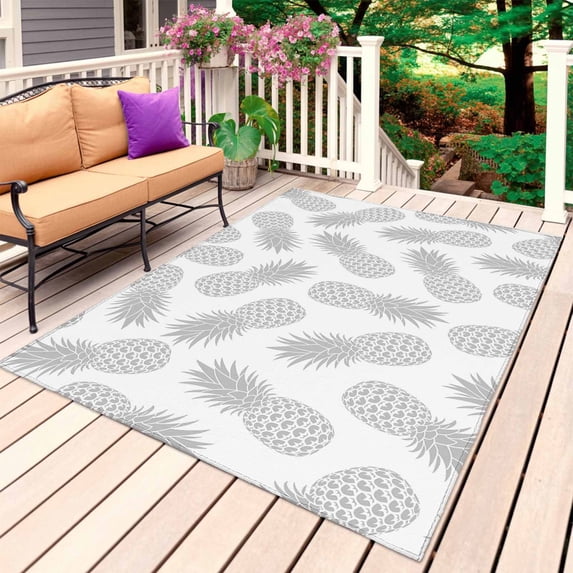 Pineapple Outdoor Rug for Patio/Deck/Porch, Non-Slip Large Area Rug 3 x 5 Ft, Grey Summer Tropical Fruit Minimalist Texture Indoor Outdoor Rugs Washable Area Rugs, Camping Rug Carpet Runner