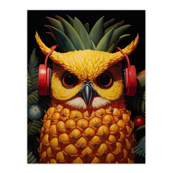 Pineapple Owl Bold Vibrant Rich Red Gold And Green Artwork Kitchen Retro Interior Design Unframed Wall Art Print Poster Home Decor Premium