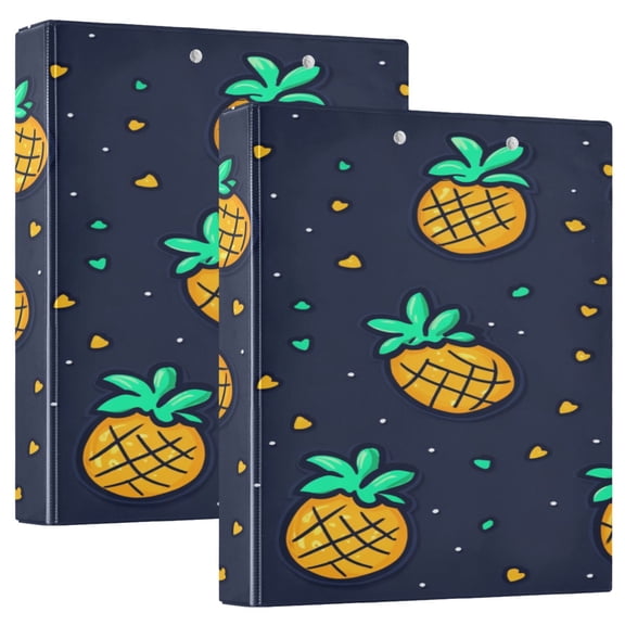 Pineapple Pattern 12.4x10.6in PVC Round Ring Binder, D-Ring 3-Hole, Metal Clip, 200 Sheets