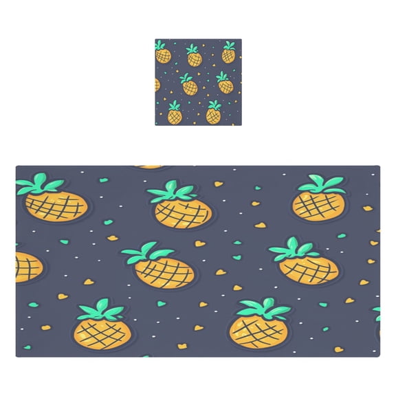 Pineapple Pattern 2 Piece Cotton Bath and Face Towel Set Soft and Absorbent, for Beach Pool Bathroom