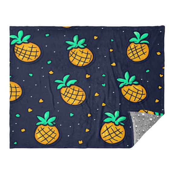 Pineapple Pattern 70x55in Flannel Throw Blanket, Double Sided, Soft and Cozy, Glow in the Dark
