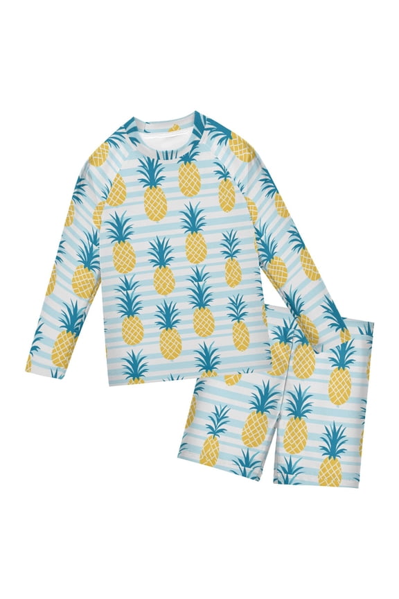Pineapple Pattern Boys' Bathing Suit UPF 50+ Boys' Rash Guard Sets Stretchy Quick Dry 3T-10T