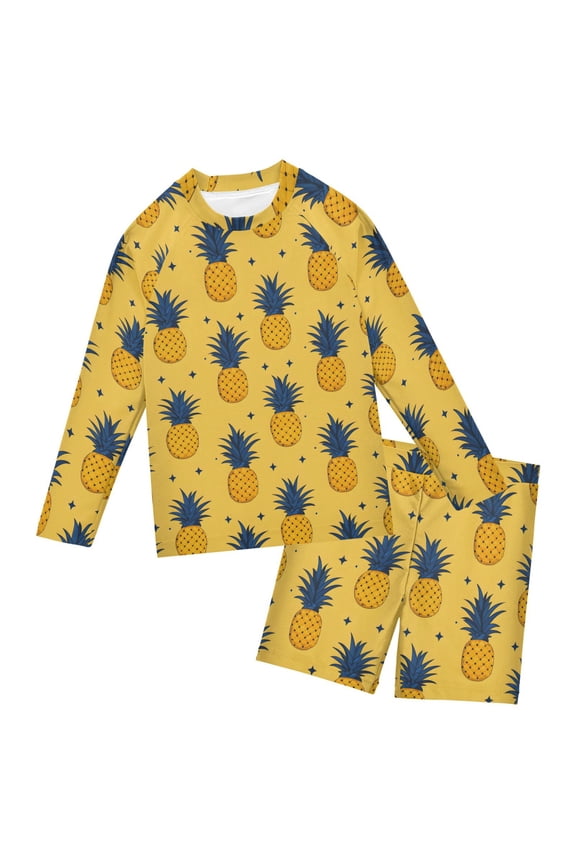 Pineapple Pattern Boys' Bathing Suit UPF 50+ Boys' Rash Guard Sets Stretchy Quick Dry 3T-10T