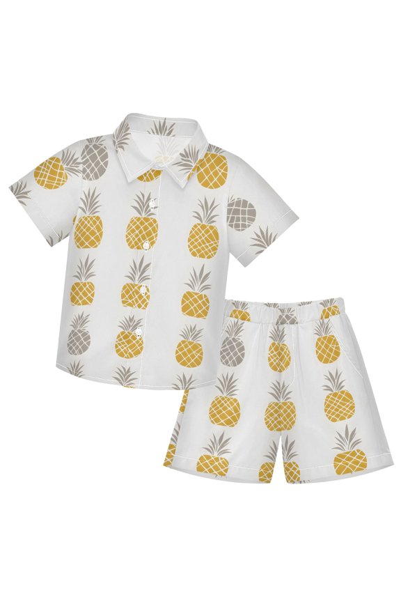 Pineapple Pattern Boys' Hawaiian Shorts Sets Button Down Shirts 3T-10Y for Beach Vacation
