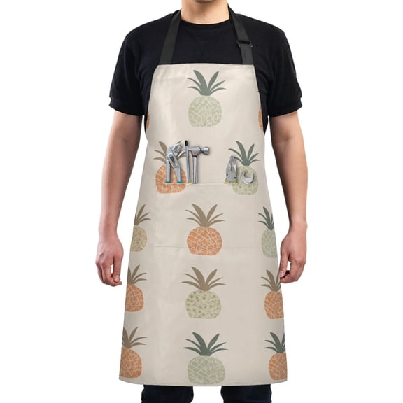 Pineapple Pattern Chef Kitchen Apron with Pockets for Women Waterproof Aprons for Cooking Baking