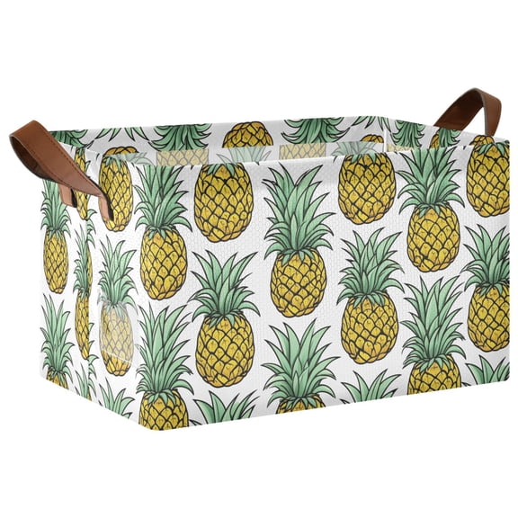 Pineapple Pattern Collapsible Storage Bin Open Home Shelf Basket Water-Resistant Iron Frame Large