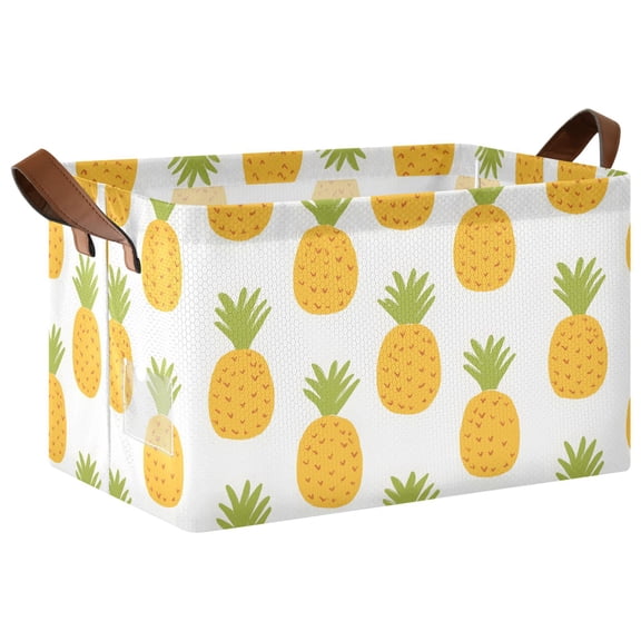 Pineapple Pattern Collapsible Storage Bin Open Home Shelf Basket Water-Resistant Iron Frame Large