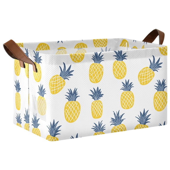 Pineapple Pattern Collapsible Storage Bin Open Home Shelf Basket Water-Resistant Iron Frame Large