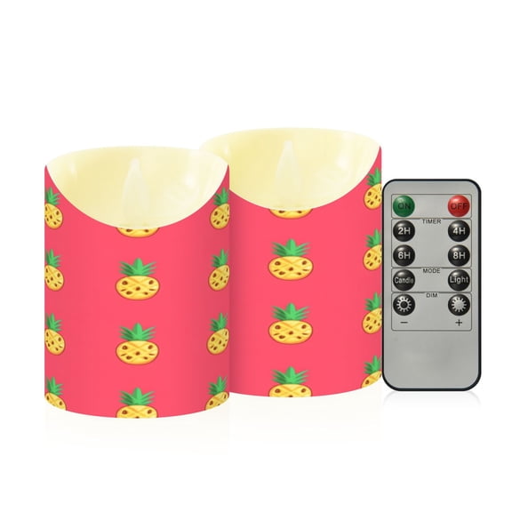 Pineapple Pattern Design Flameless Candles 2 PCS with Remote Realistic Moving Flame LED Tapered Pillar Set for Home Decor