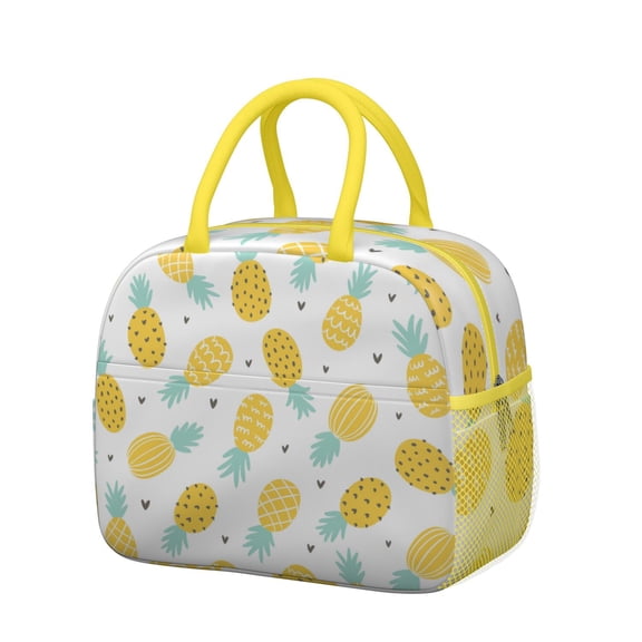 Pineapple Pattern Insulated Lunch Bag Tropical Print Eco-Friendly Cooler Tote for Work and Picnic