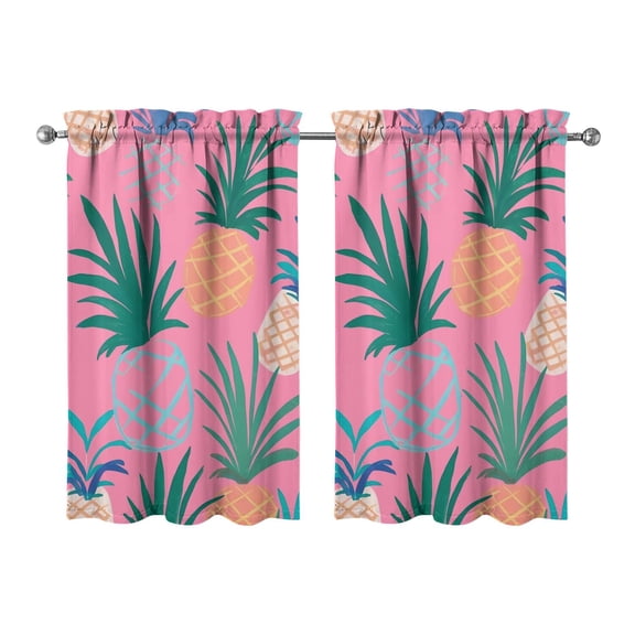 Pineapple Pattern Kitchen Curtains 2 Panels - 27.5x39 Inch Tropical Fruit Print, Fresh Golden Yellow Farmhouse Tier Curtains with Easy Care Rod Pocket Design