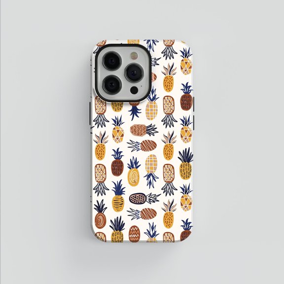 Pineapple Pattern Modern Tropical Tough Phone Case, Dual-Layer Protective Cover for iPhone