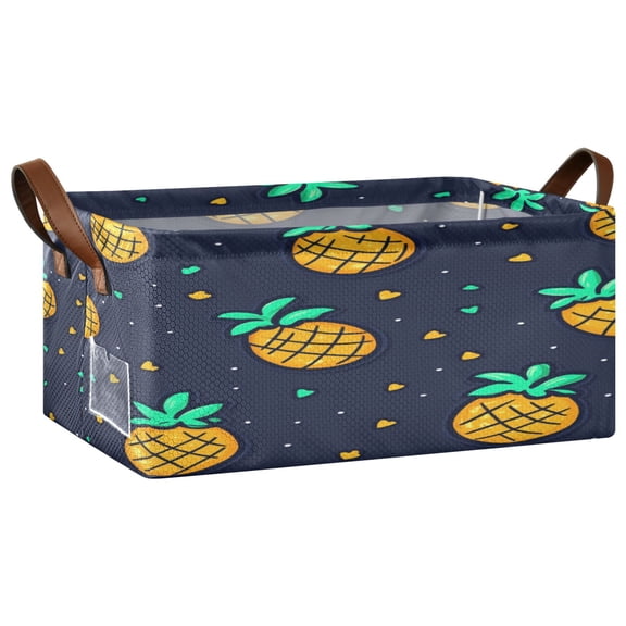 Pineapple Pattern Open Home Storage Bins Foldable Metal Frame Shelf Baskets 16.9x11.4x7.7in Water-Resistant
