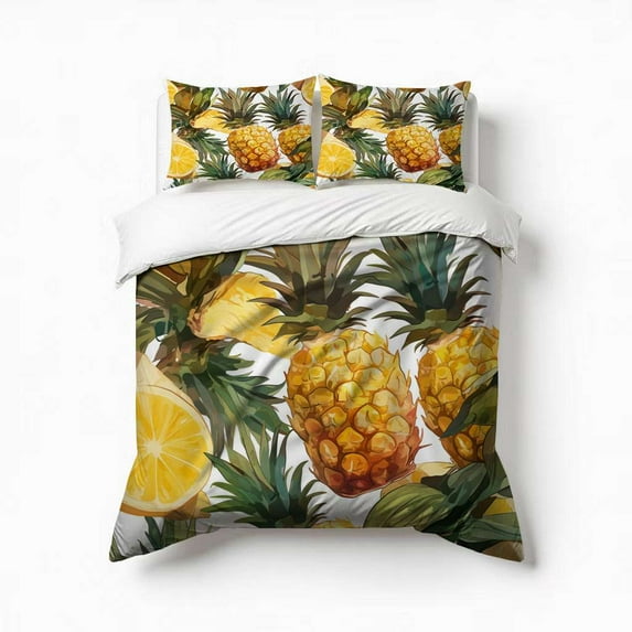 Pineapple Pattern Orange Yellow Bedding Set 3 Pcs Soft Microfiber Quilt Cover For Bedroom Decor, Comforter Cover With 2 Pillowcase
