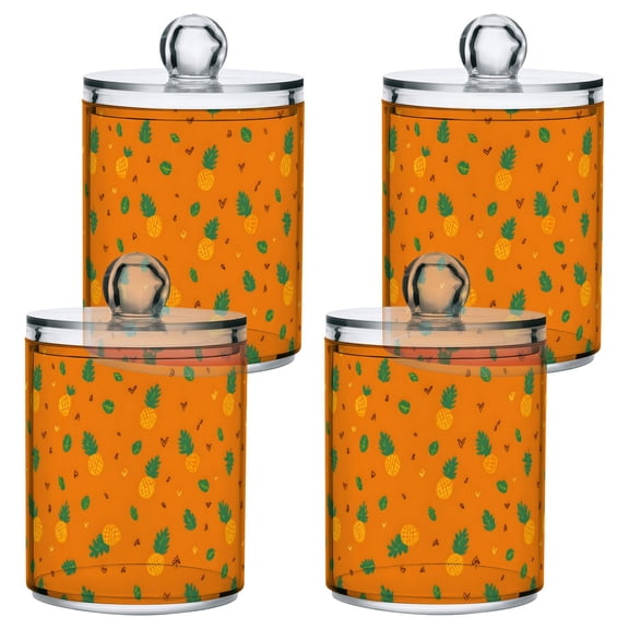 Pineapple Pattern Plastic Storage Jar 4 Pack Clear Translucent Canisters Dustproof Lid