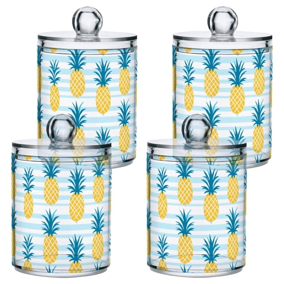 Pineapple Pattern Plastic Storage Jar 4 Pack Clear Translucent Canisters Dustproof Lid
