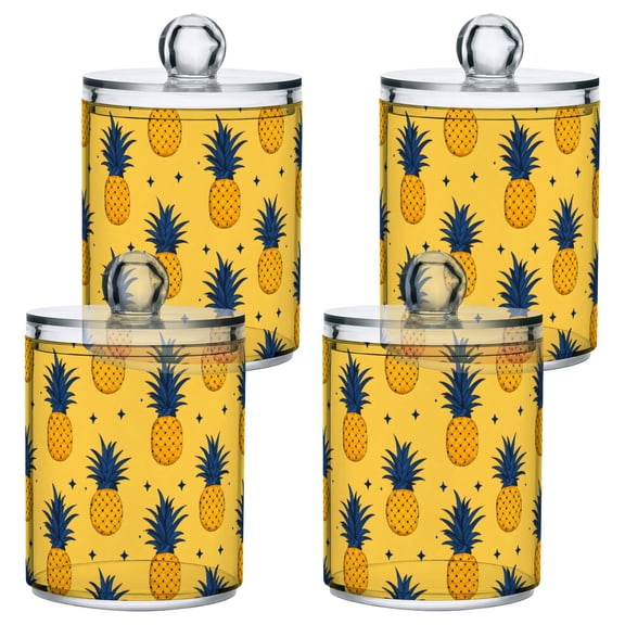 Pineapple Pattern Plastic Storage Jar 4 Pack Clear Translucent Canisters Dustproof Lid
