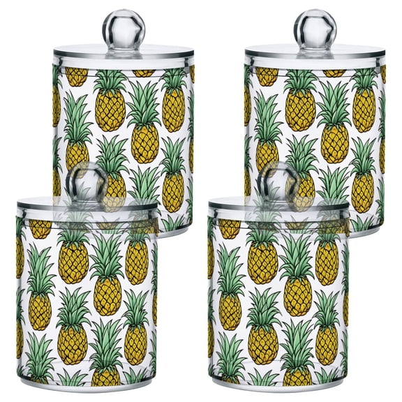 Pineapple Pattern Plastic Storage Jar 4 Pack Clear Translucent Canisters Dustproof Lid